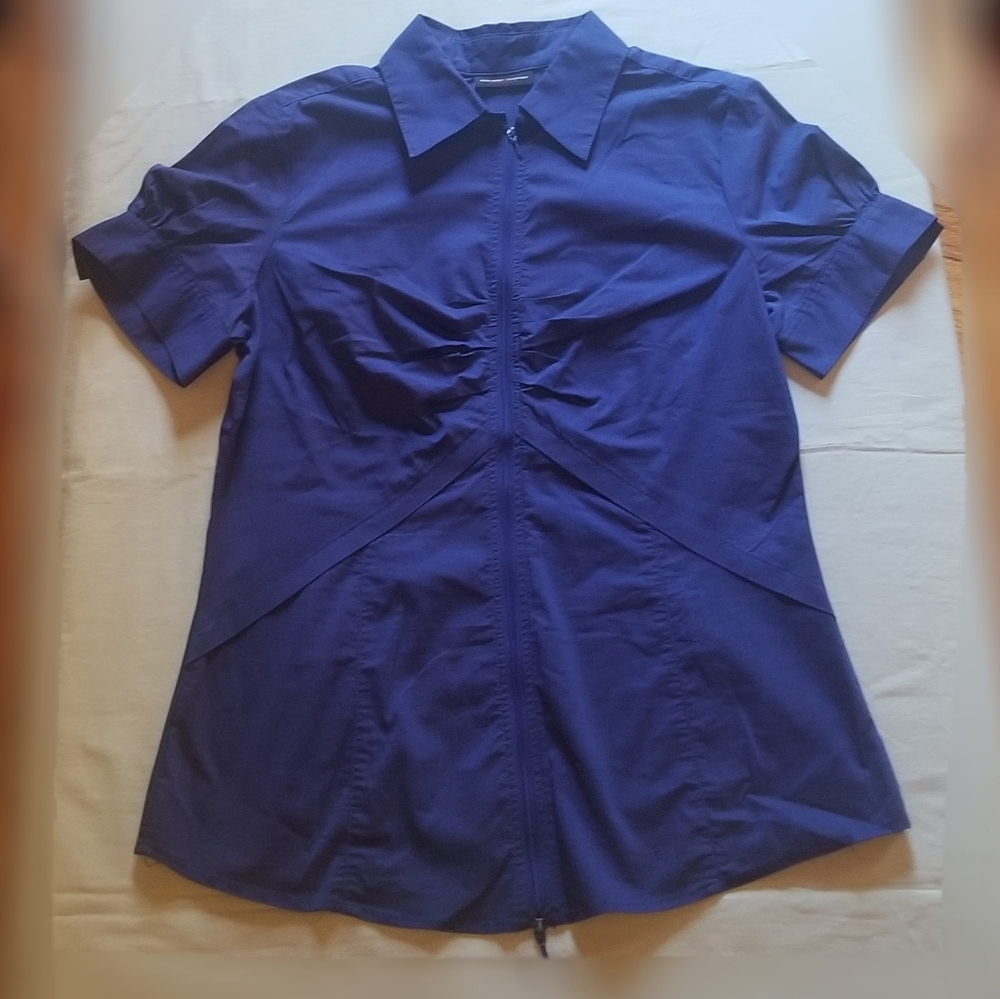 NY&C Collar Double Zip Front Short Sleeve Shirt